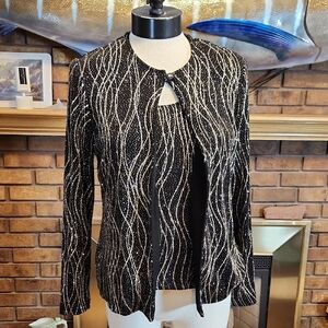 Ronni Nicole Black & Silver Wave-Pattern Sparkle Jacket And Tank Top Glittery PS